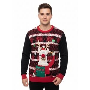 Ugly Christmas Sweater Fleece Llama Holiday Party Funny Drink Holder Pocket Knit